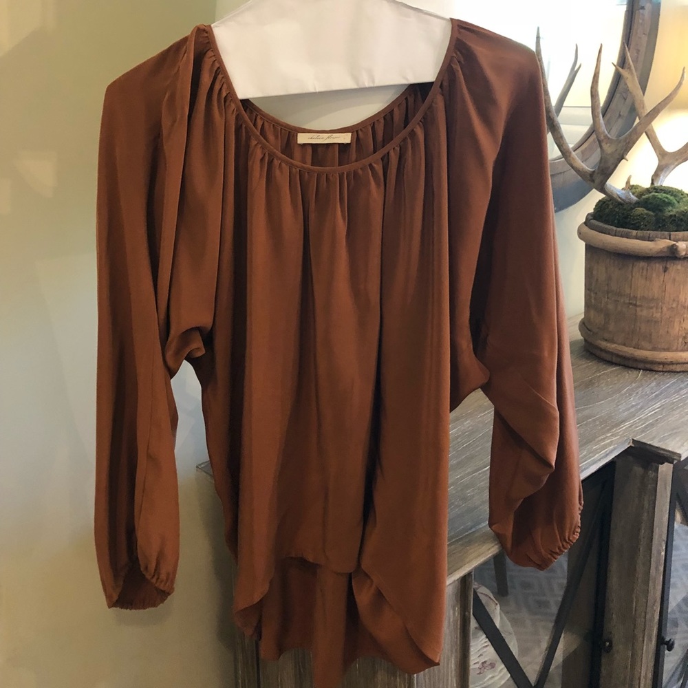 RUST SILK LONG SLEEVE TOP
